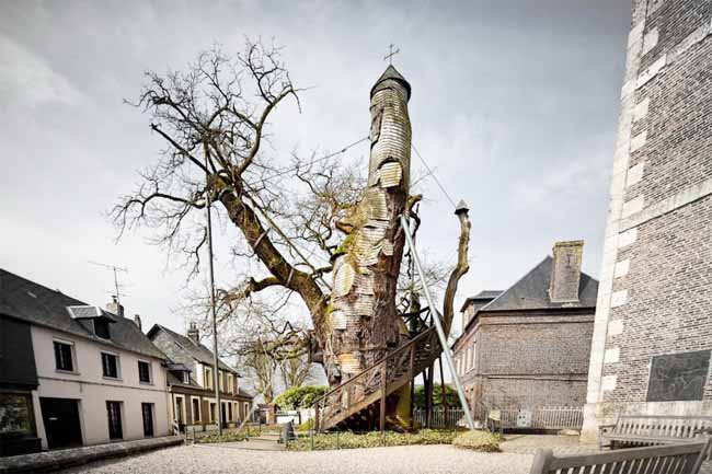 Тысячелетний дуб, внутри которого находится часовня, Франция